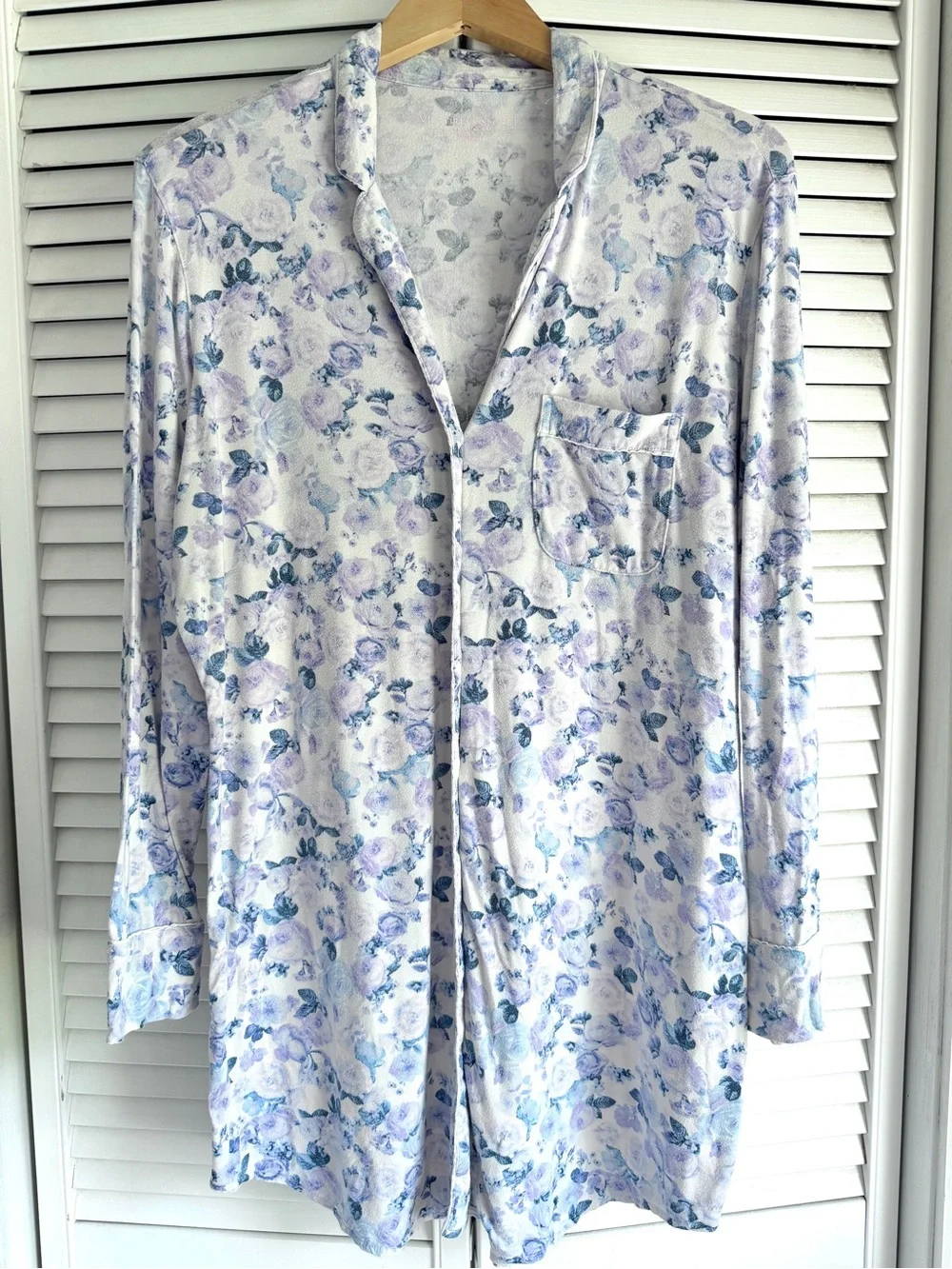S🪻 Victoria’s Secret VS Modal Blue Lavender Purple Floral Button Up Sleepshirt